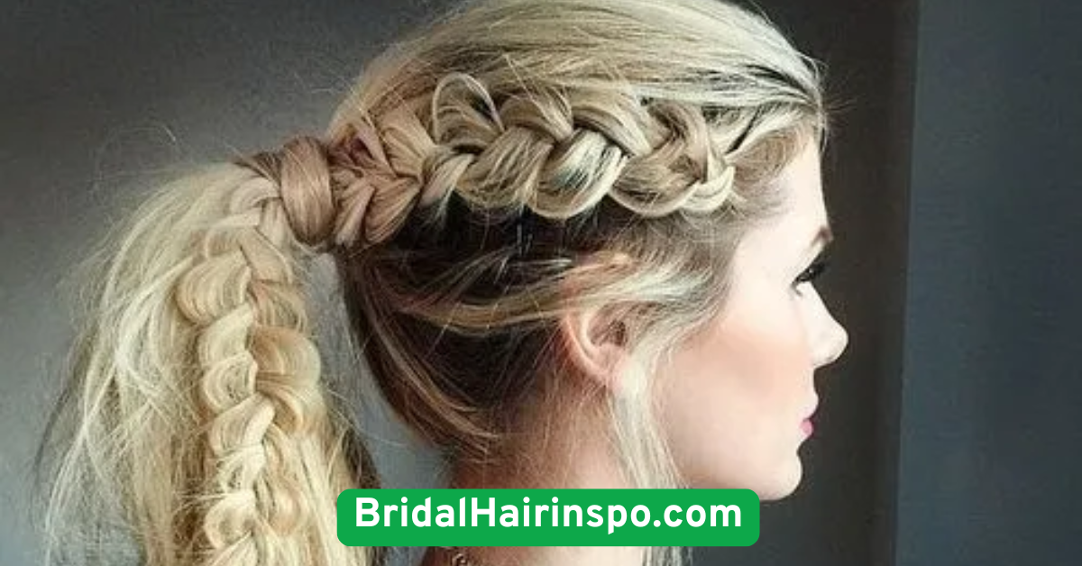  Elegant Ponytail with Side Braid and Veil