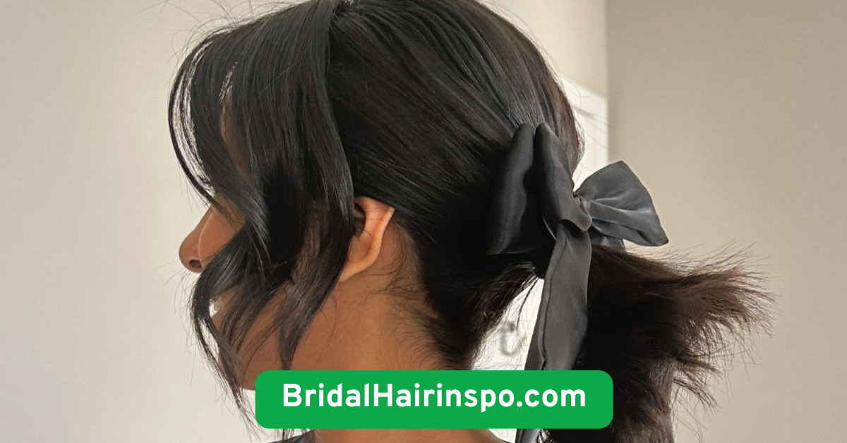 Low Ponytail with a Twist and Statement Bow